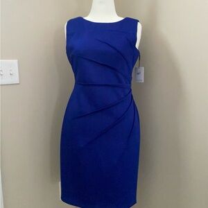Calvin Klein Blue Pleated Sleeveless Sheath Dress